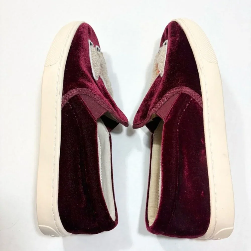 Soludos Velvet Llama Slip On Sneakers Size 7 Burgundy Wine Casual Boho - Picture 9 of 11